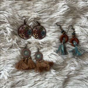Boho Tassel and Floral Earrings Set